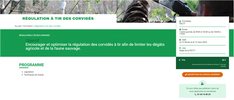 Fiche produit de la formation régulation à tir des corvidés