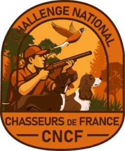 Logo avec chasseur et ses chiens levant un faisan